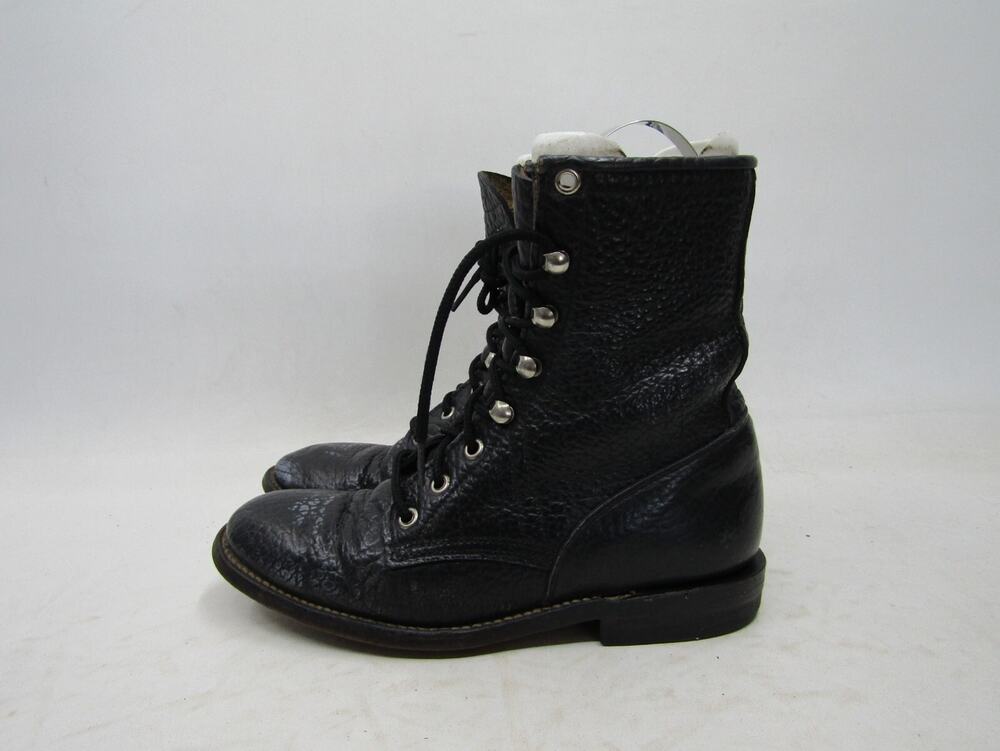 COWTOWN Mens Size 5.5 D Black Leather Laces Cowboy Western Boots